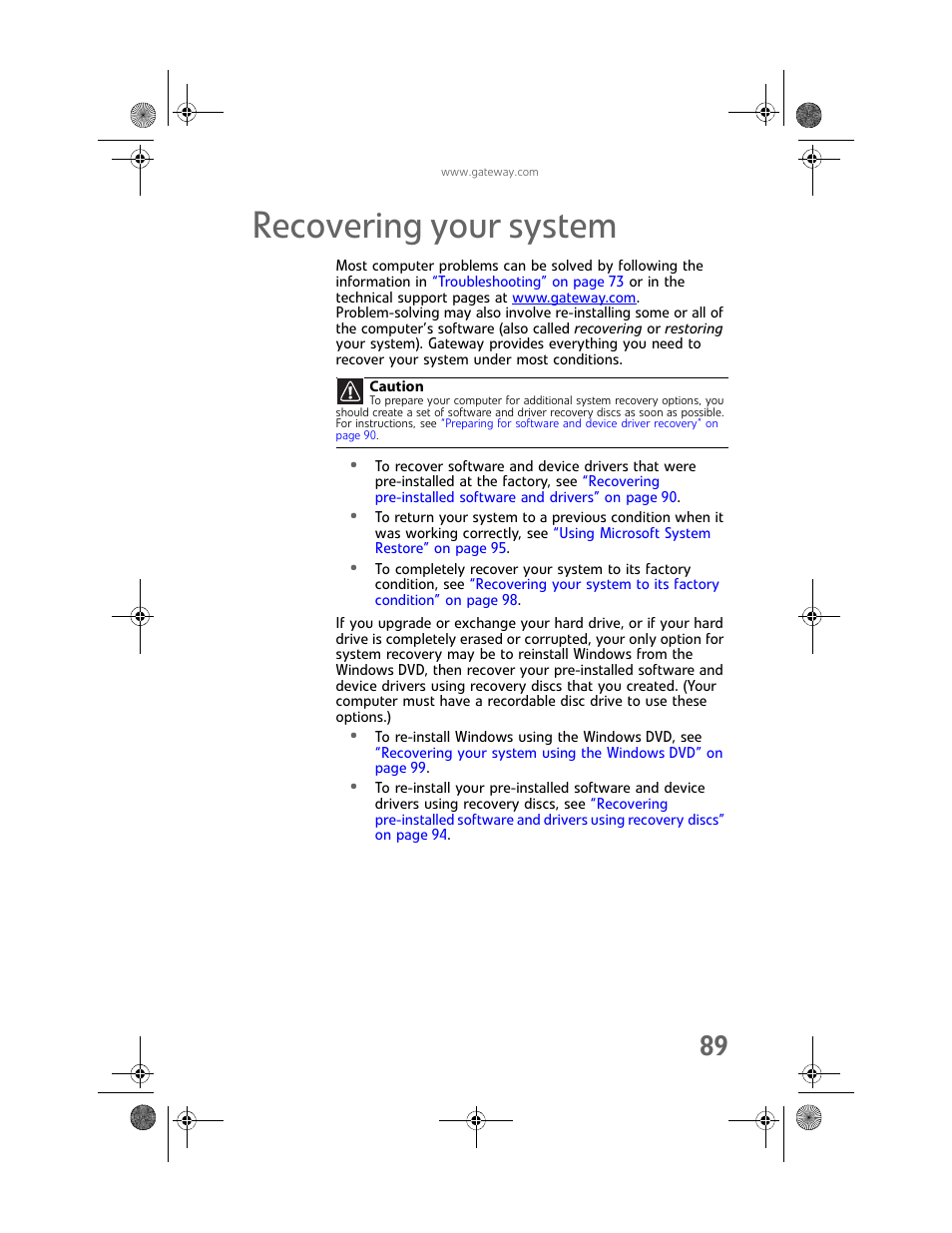Recovering your system | Gateway Profile 6 User Manual | Page 95 / 130