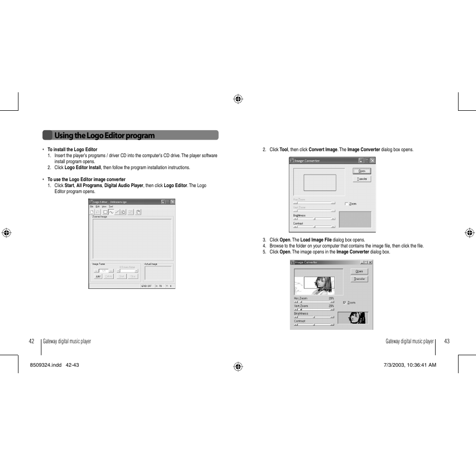 Using the logo editor program | Gateway 3-IN-1 Digital Music Player User Manual | Page 22 / 29