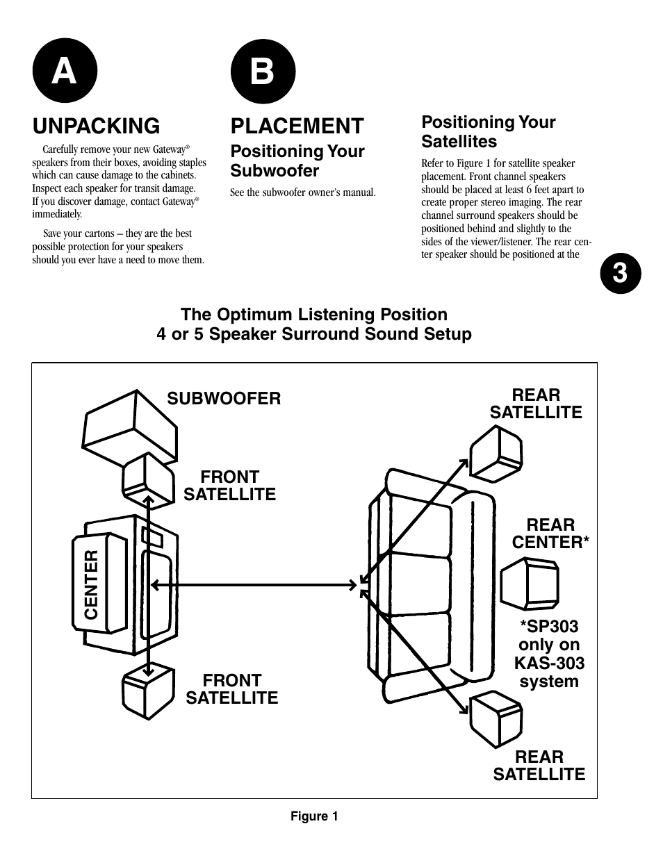 Unpacking, Placement | Gateway kas103 User Manual | Page 3 / 8