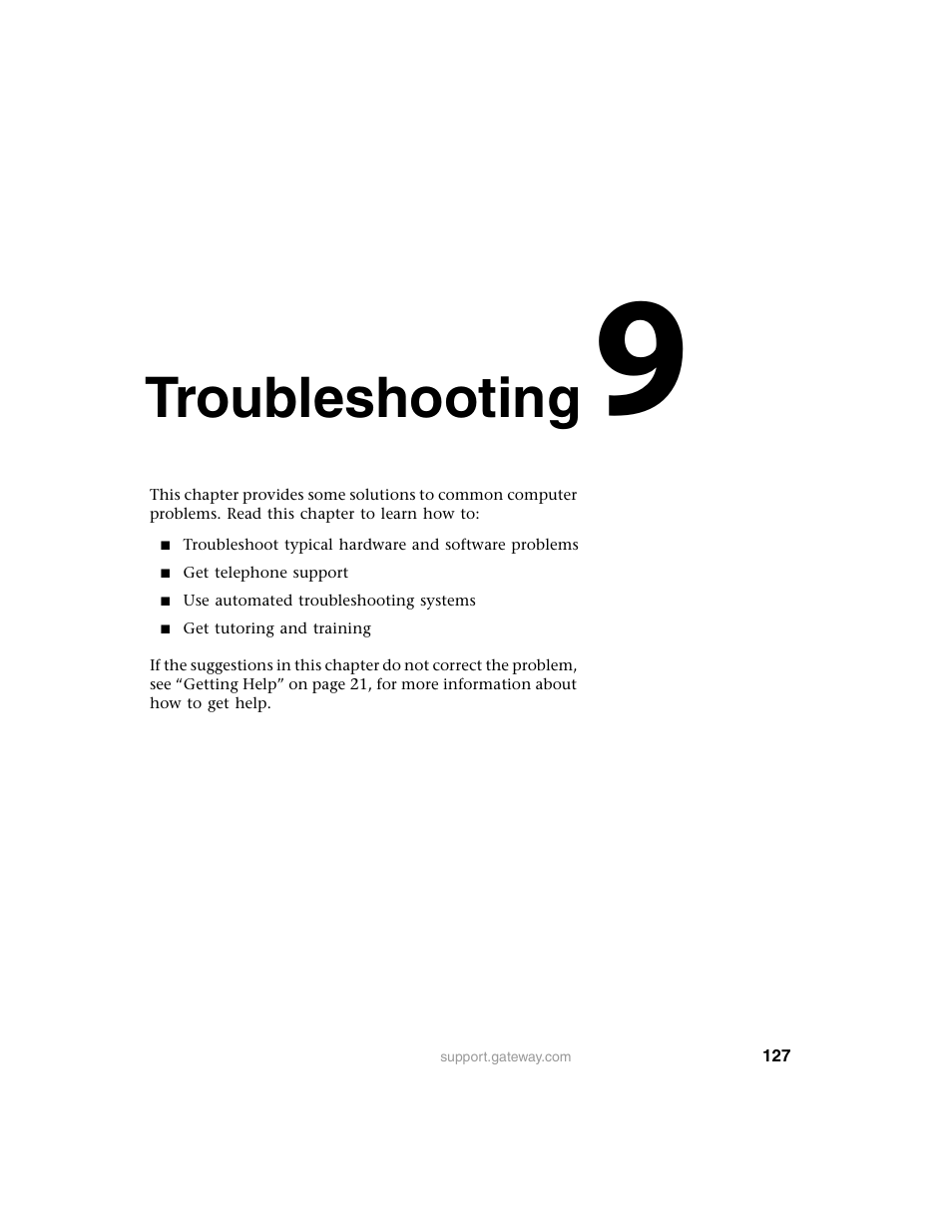 Troubleshooting | Gateway E SERIES E-6000 User Manual | Page 133 / 190