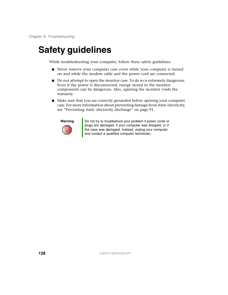 Safety guidelines | Gateway E SERIES E-6000 User Manual | Page 134 / 190