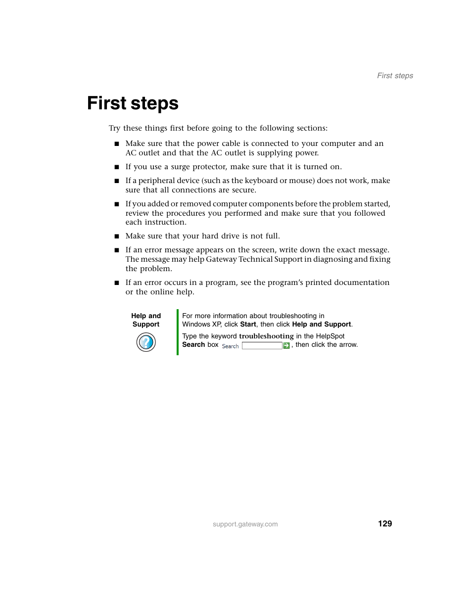 First steps | Gateway E SERIES E-6000 User Manual | Page 135 / 190