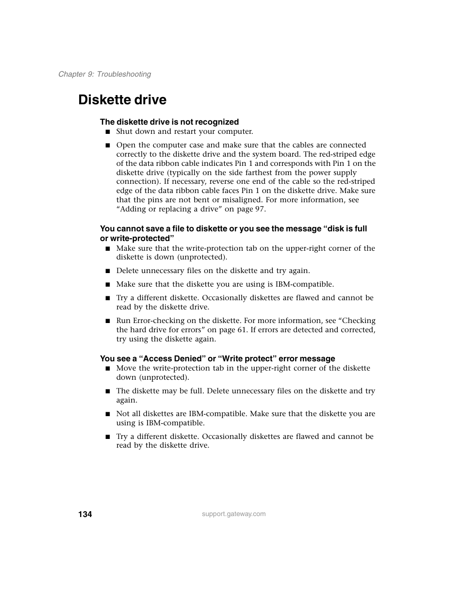 Diskette drive | Gateway E SERIES E-6000 User Manual | Page 140 / 190