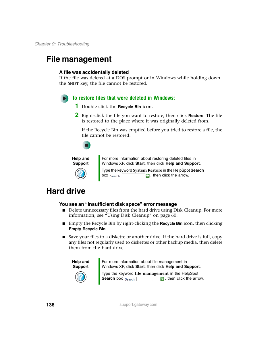 File management, Hard drive, File management hard drive | Gateway E SERIES E-6000 User Manual | Page 142 / 190