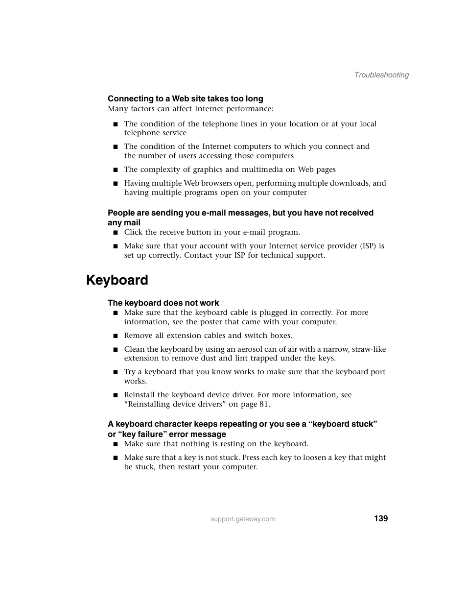 Keyboard | Gateway E SERIES E-6000 User Manual | Page 145 / 190