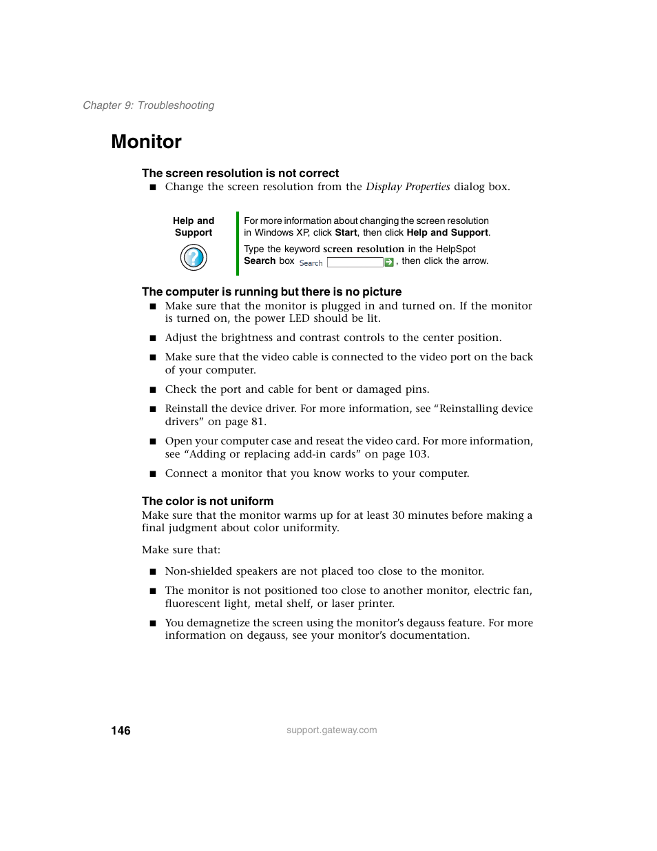 Monitor | Gateway E SERIES E-6000 User Manual | Page 152 / 190