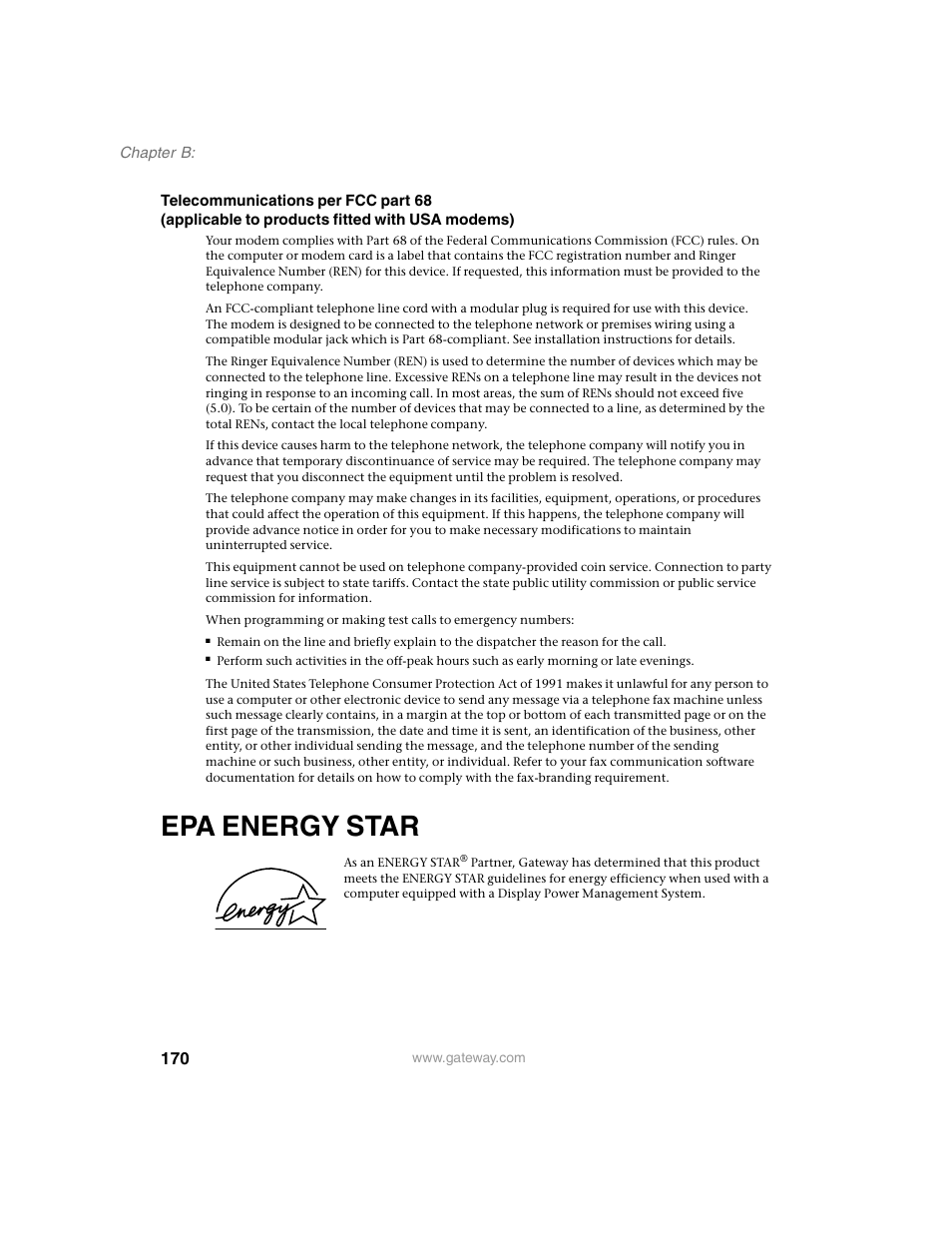 Epa energy star | Gateway E SERIES E-6000 User Manual | Page 176 / 190