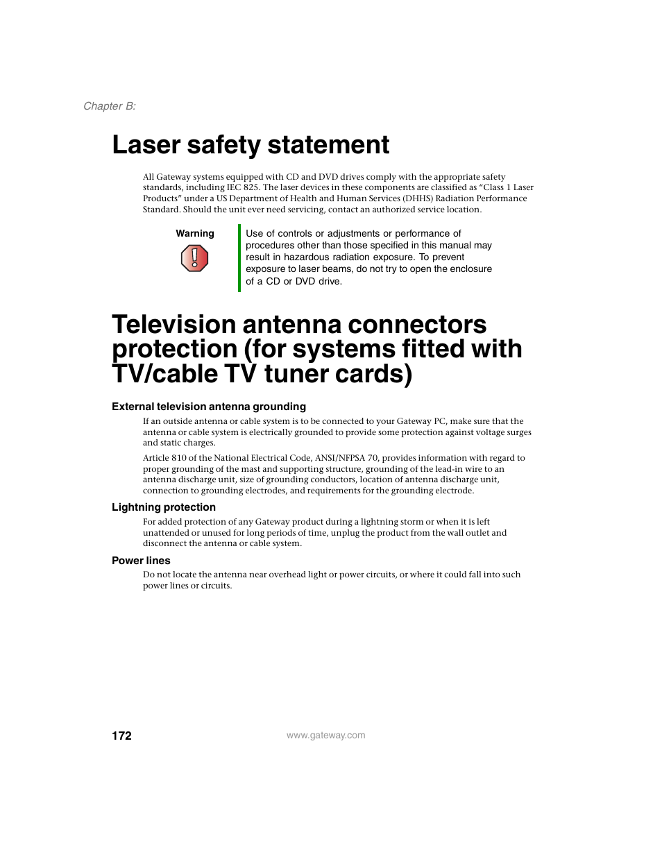 Laser safety statement | Gateway E SERIES E-6000 User Manual | Page 178 / 190
