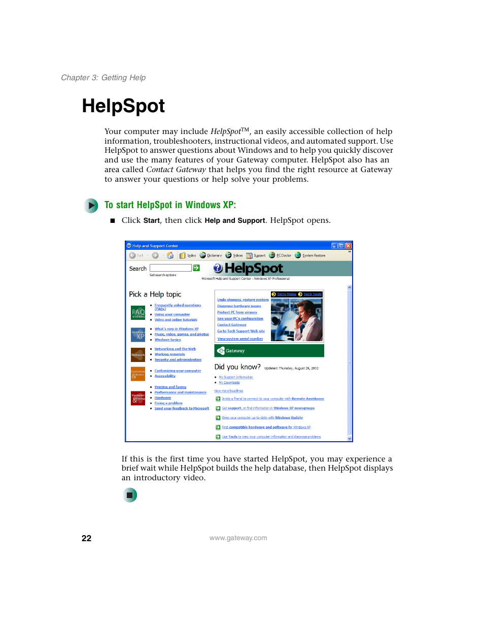 Helpspot | Gateway E SERIES E-6000 User Manual | Page 28 / 190
