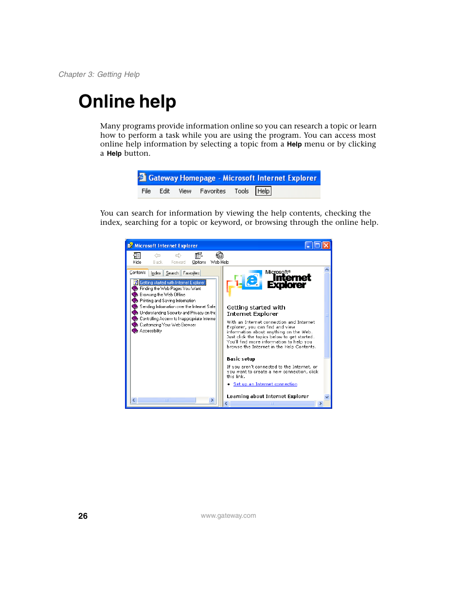Online help | Gateway E SERIES E-6000 User Manual | Page 32 / 190