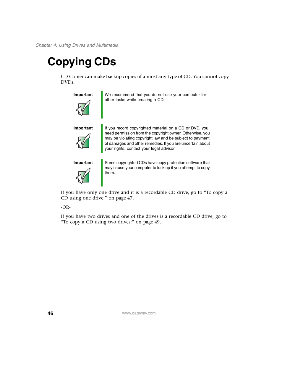 Copying cds | Gateway E SERIES E-6000 User Manual | Page 52 / 190
