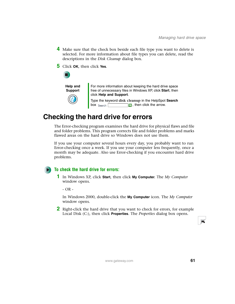 Checking the hard drive for errors | Gateway E SERIES E-6000 User Manual | Page 67 / 190