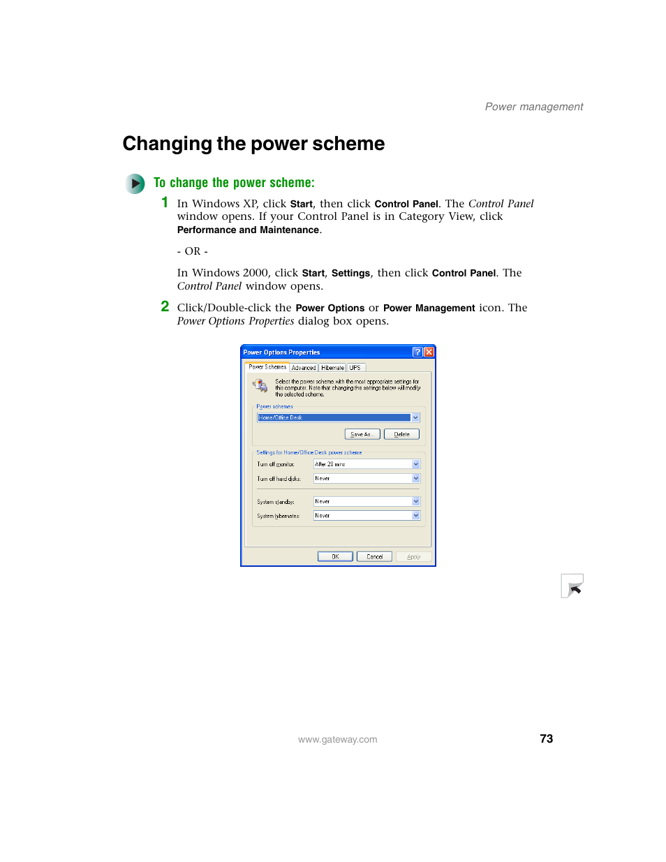 Changing the power scheme | Gateway E SERIES E-6000 User Manual | Page 79 / 190