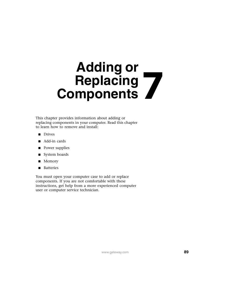Adding or replacing components | Gateway E SERIES E-6000 User Manual | Page 95 / 190