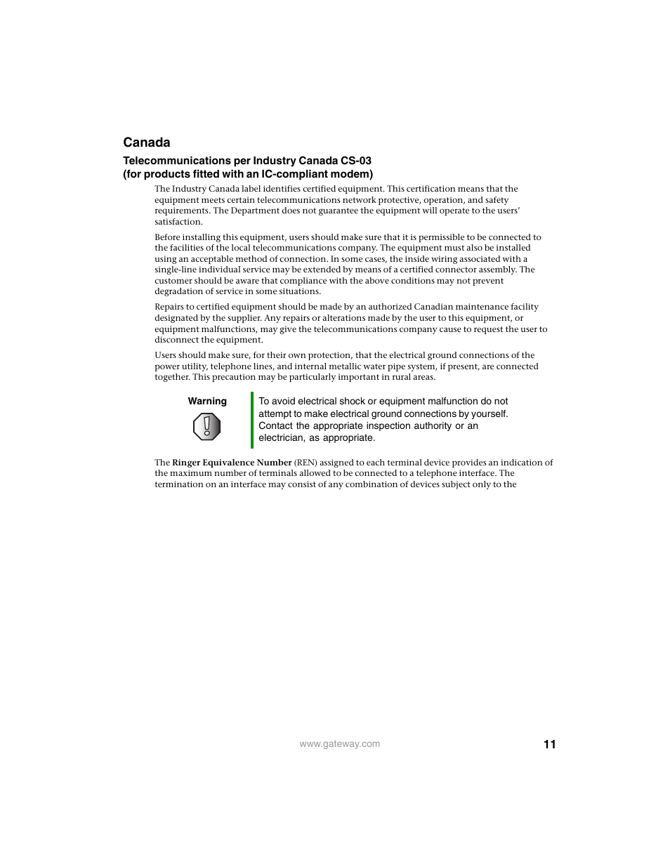 Canada | Gateway PRMPH User Manual | Page 11 / 12