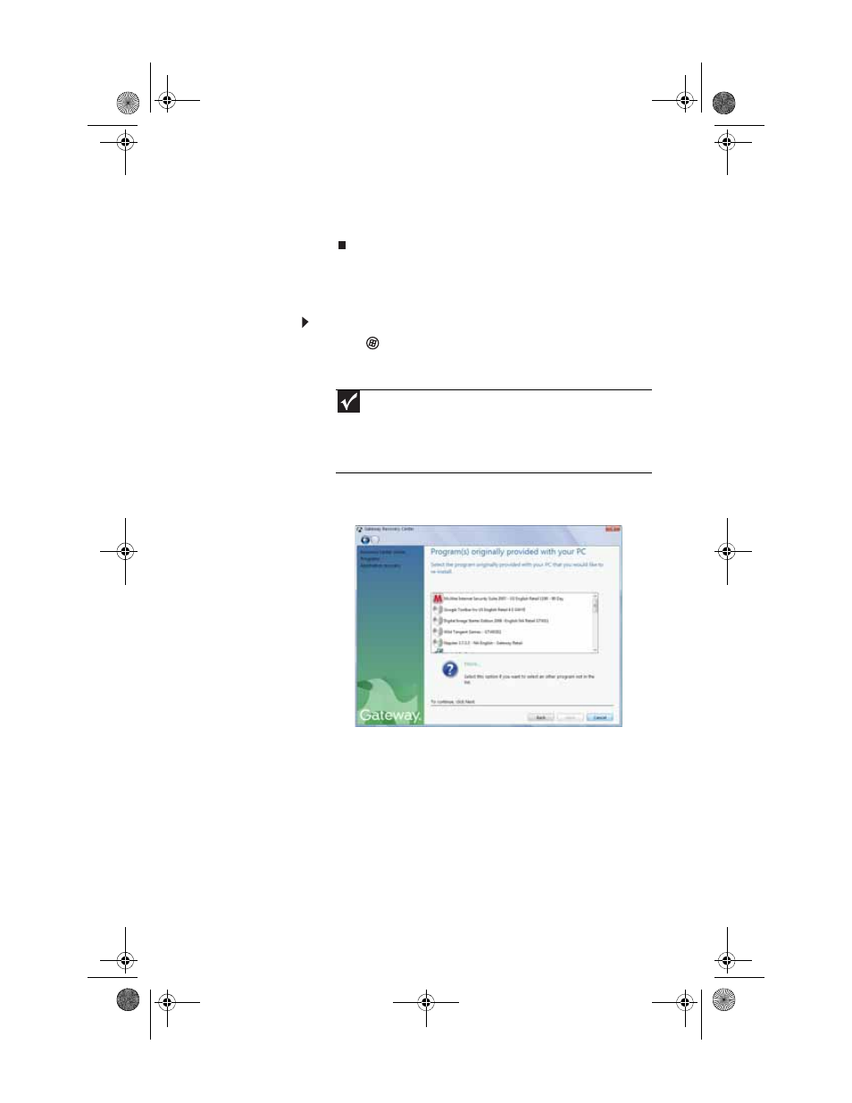 To recover specific drivers and software | Gateway SZSL95IN0XXXXXXXX User Manual | Page 101 / 132