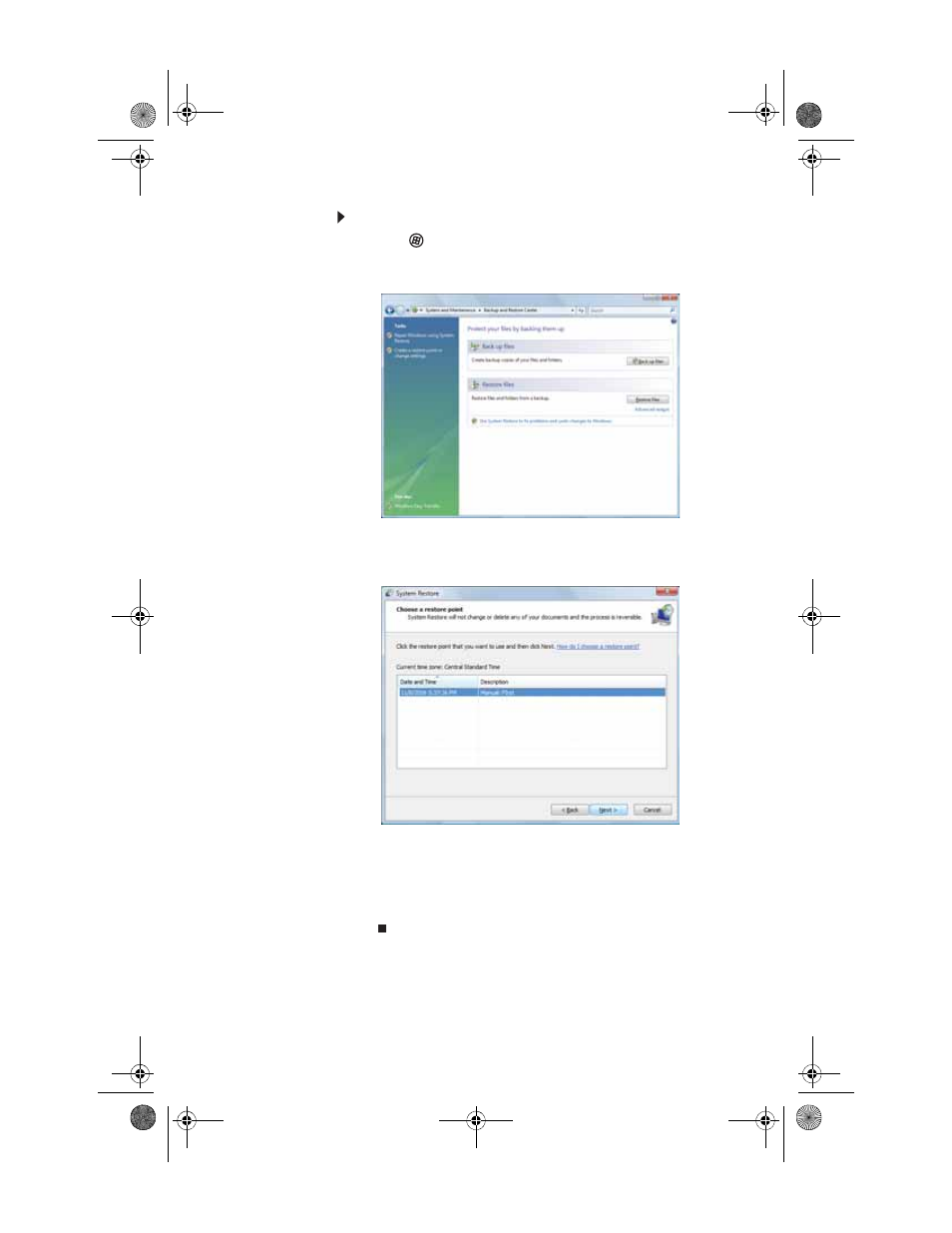 To restore using microsoft system restore | Gateway SZSL95IN0XXXXXXXX User Manual | Page 105 / 132