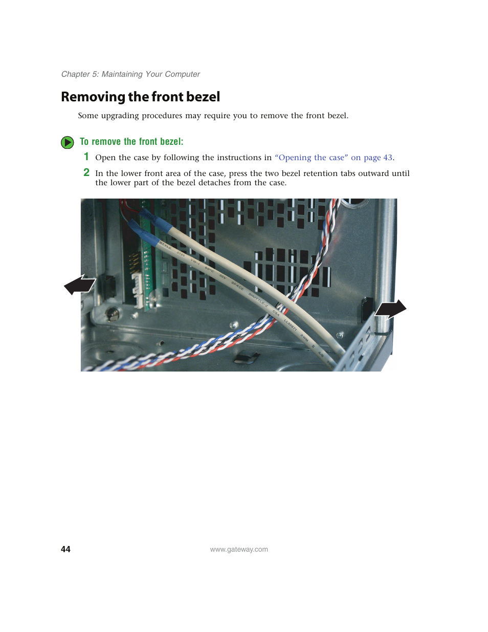 Removing the front bezel, To remove the front bezel | Gateway E4350 User Manual | Page 50 / 106