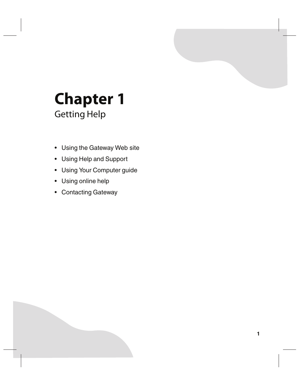 Getting help, Chapter 1 | Gateway E4350 User Manual | Page 7 / 106