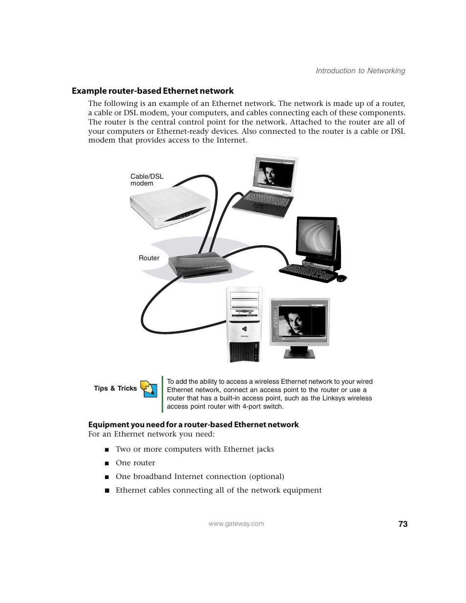 Example router-based ethernet network | Gateway E4350 User Manual | Page 79 / 106