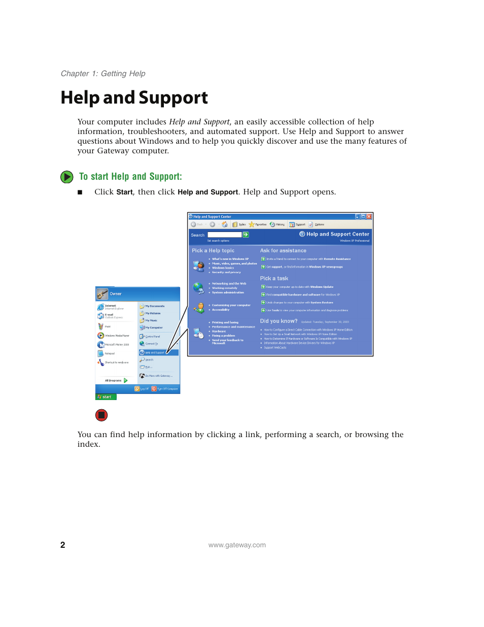 Help and support, To start help and support | Gateway E4350 User Manual | Page 8 / 106