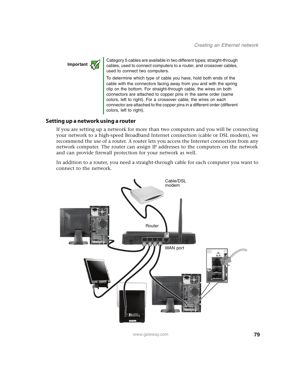 Setting up a network using a router | Gateway E4350 User Manual | Page 85 / 106