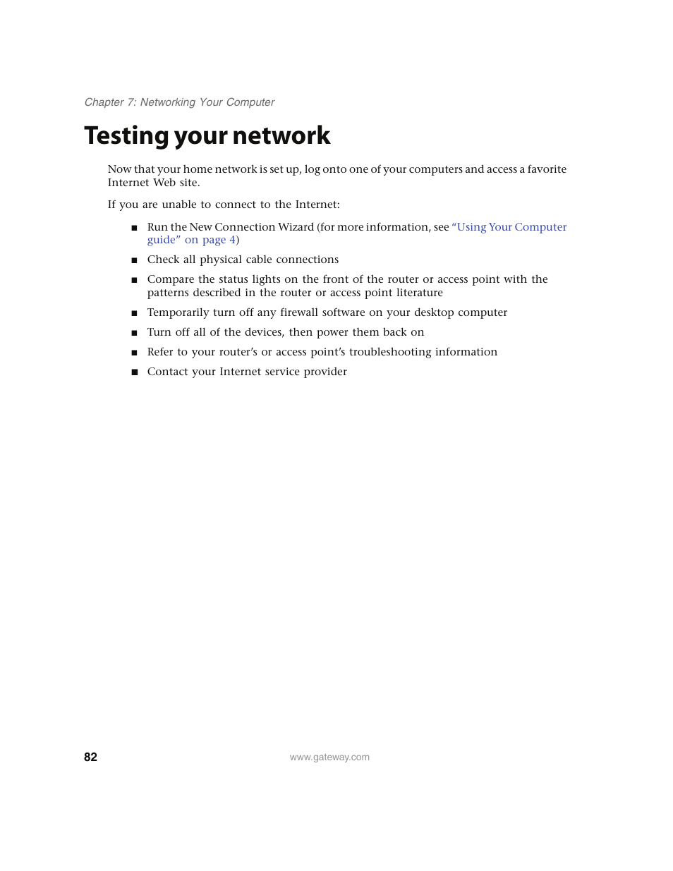 Testing your network | Gateway E4350 User Manual | Page 88 / 106