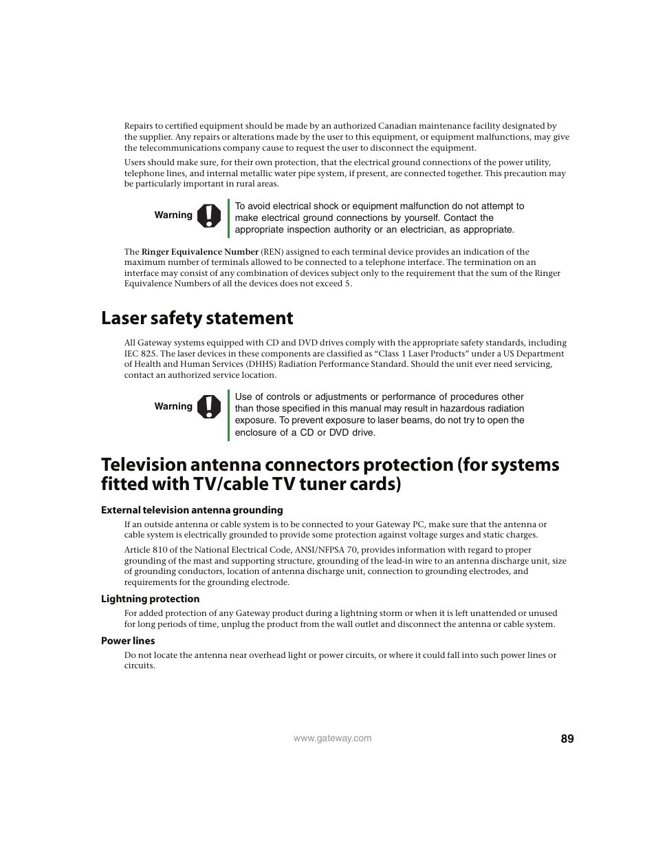 Laser safety statement | Gateway E4350 User Manual | Page 95 / 106