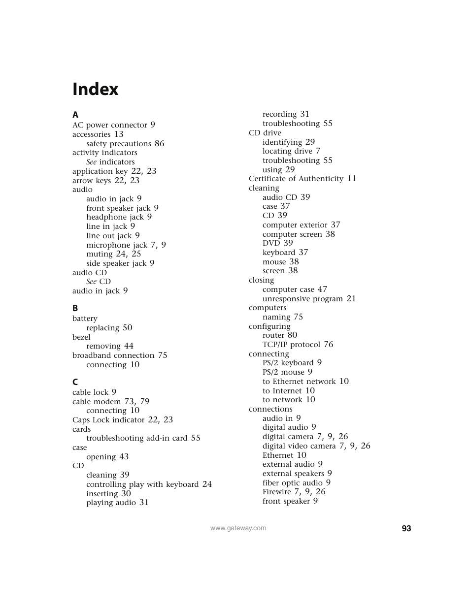 Index | Gateway E4350 User Manual | Page 99 / 106