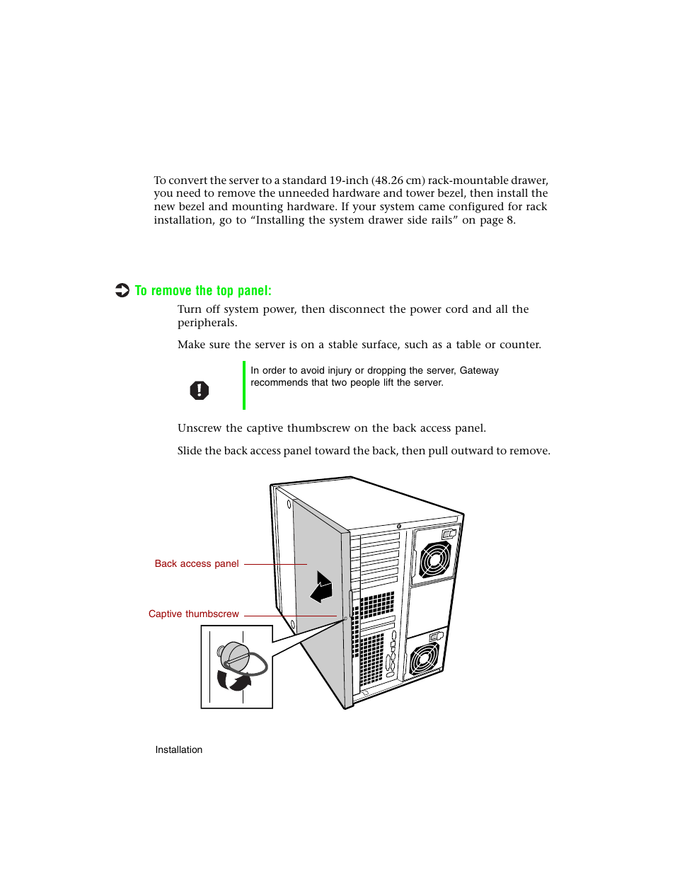 Converting to rackmount, Removing the top panel | Gateway 8400 User Manual | Page 7 / 34