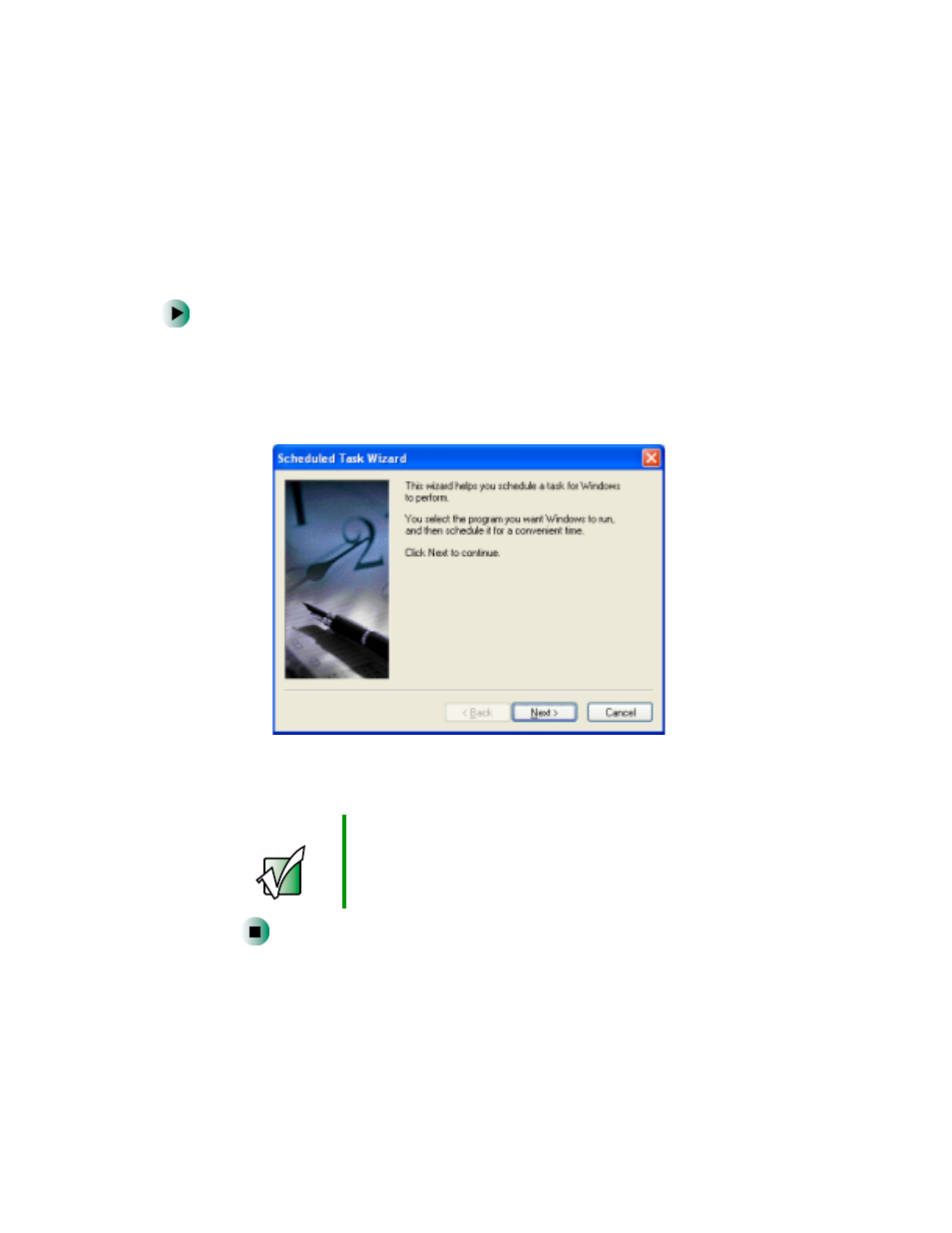 Using the scheduled task wizard | Gateway 400 User Manual | Page 200 / 278