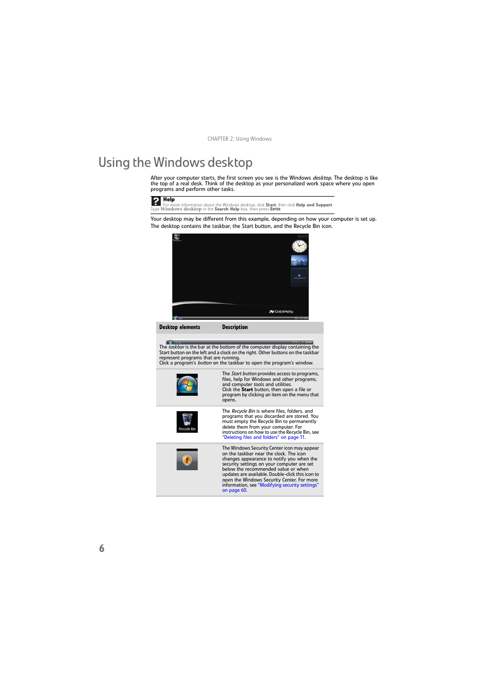 Using the windows desktop | Gateway DX4800 User Manual | Page 12 / 94