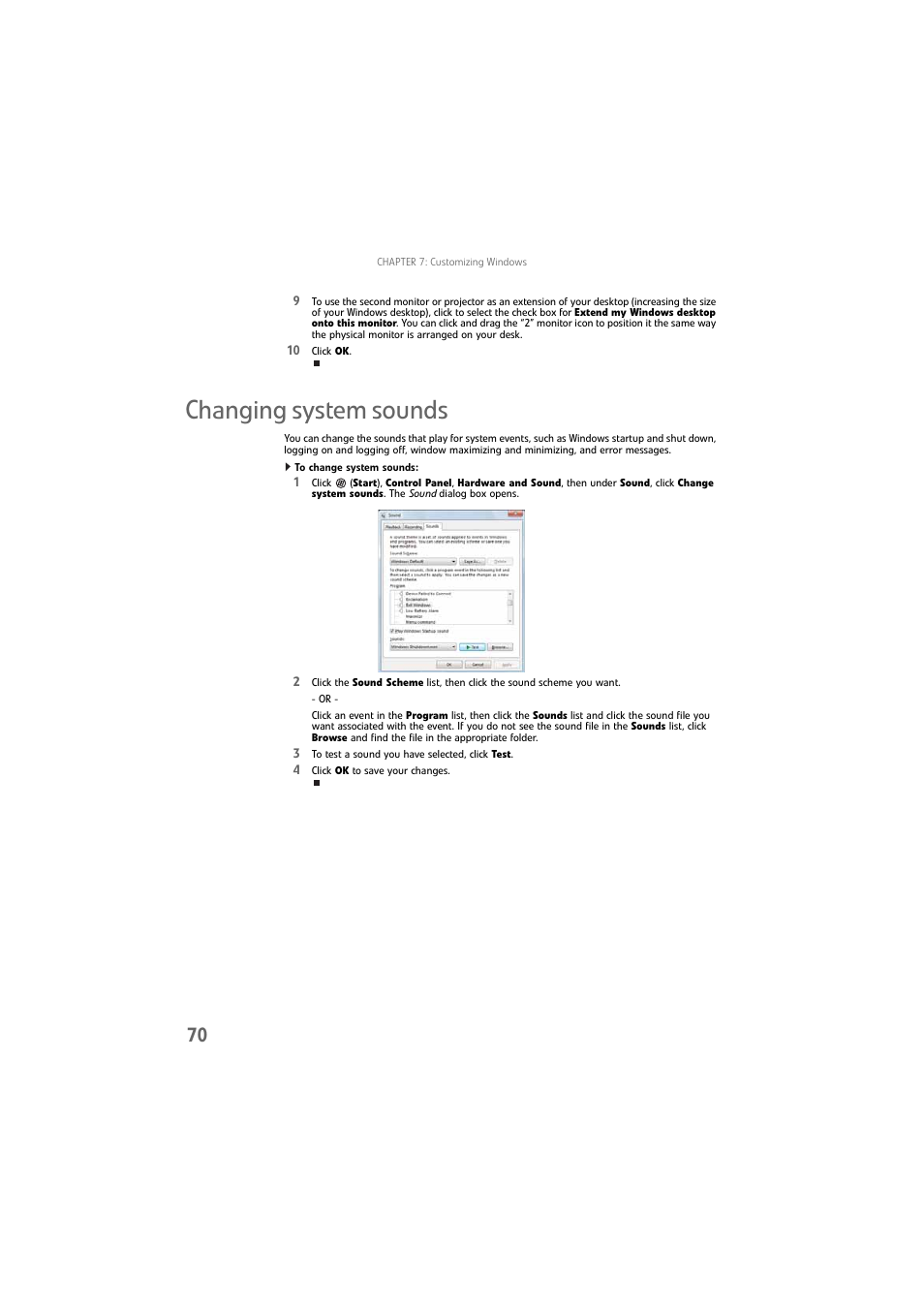 Changing system sounds, To change system sounds | Gateway DX4800 User Manual | Page 76 / 94