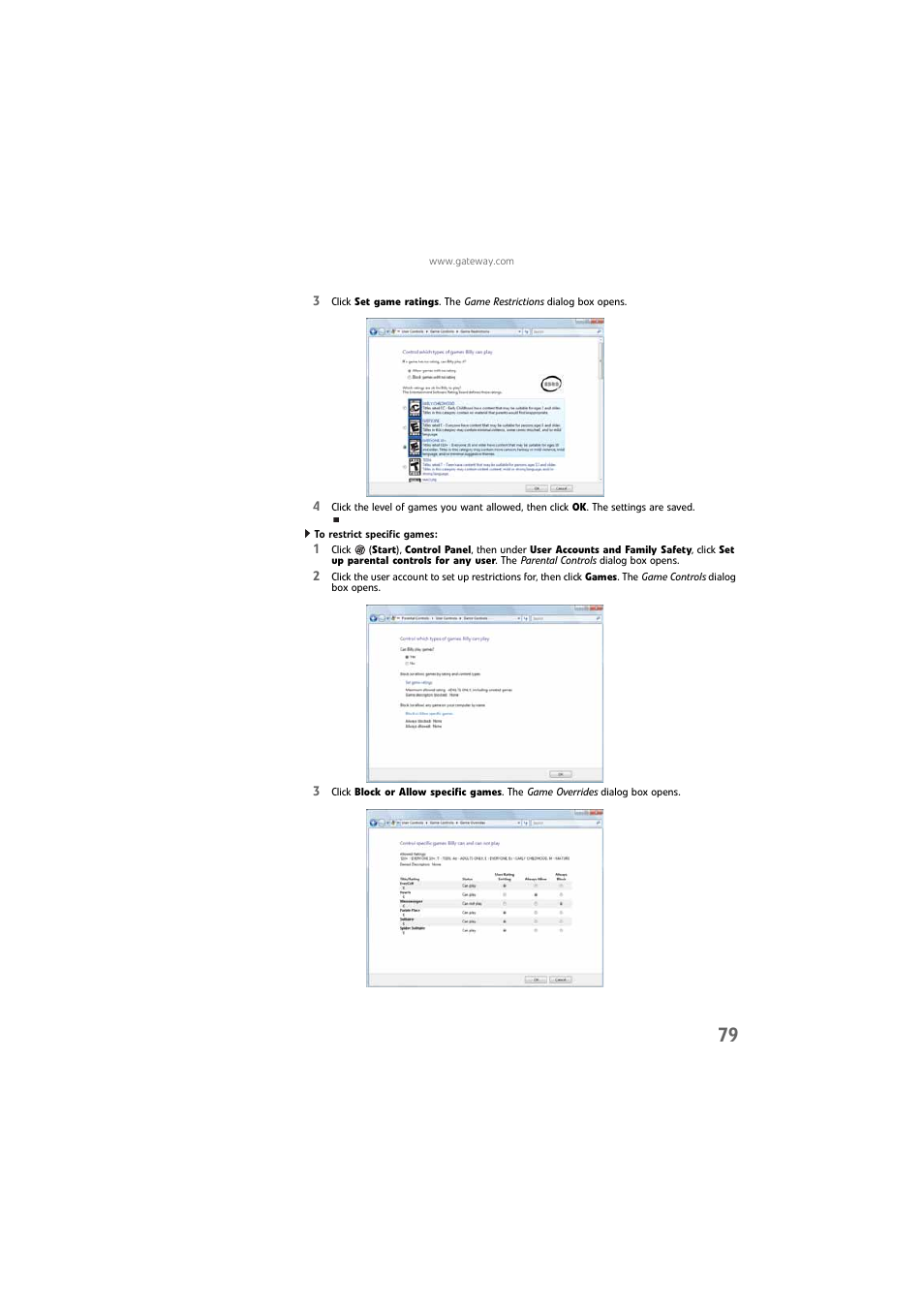 To restrict specific games | Gateway DX4800 User Manual | Page 85 / 94