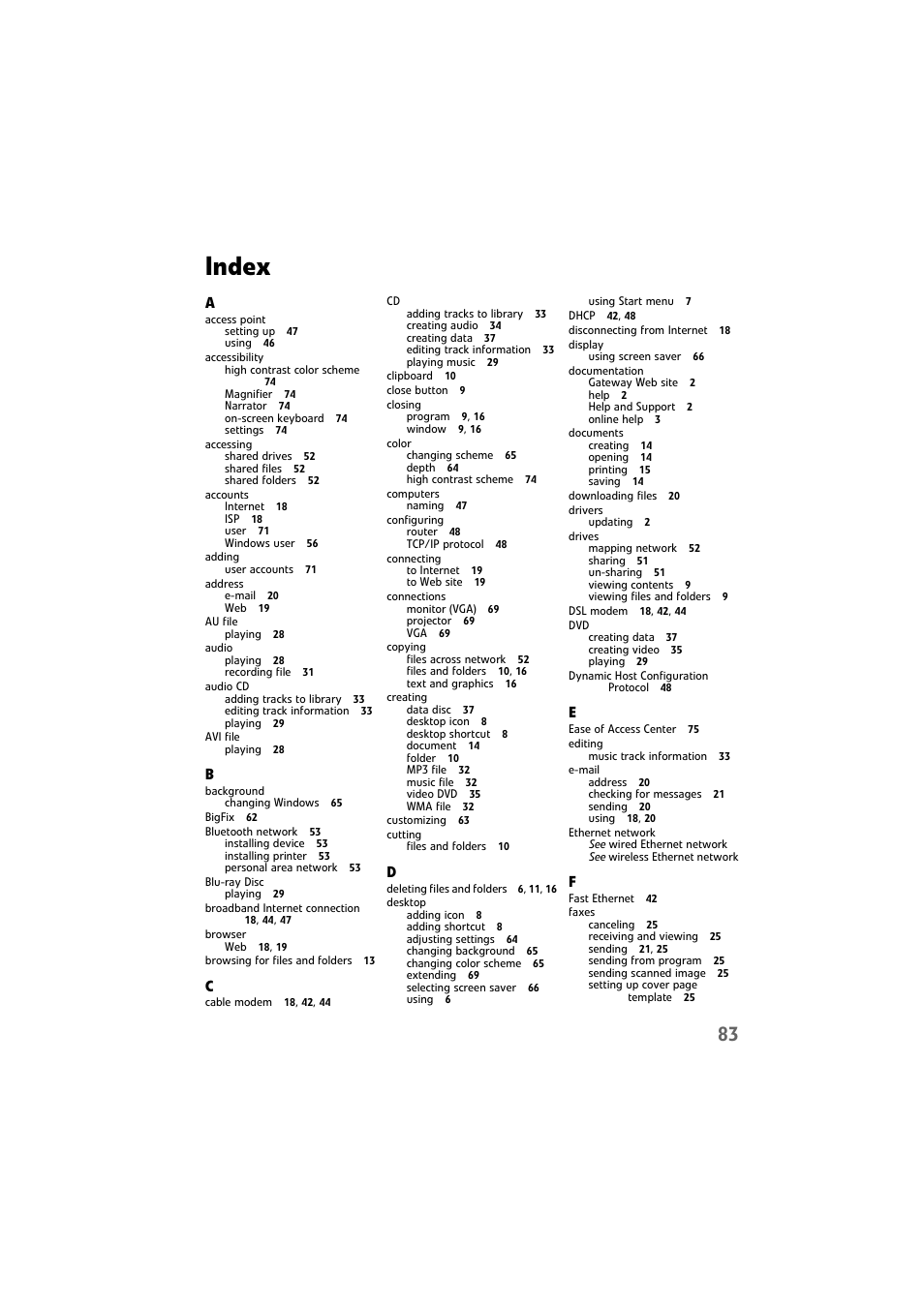 Index | Gateway DX4800 User Manual | Page 89 / 94