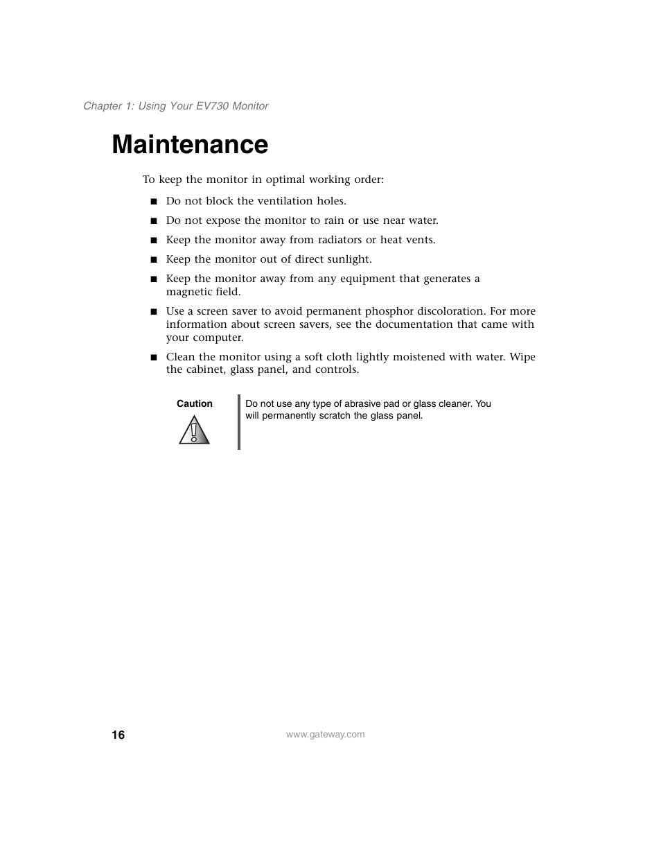Maintenance, Caution | Gateway EV730 User Manual | Page 18 / 30