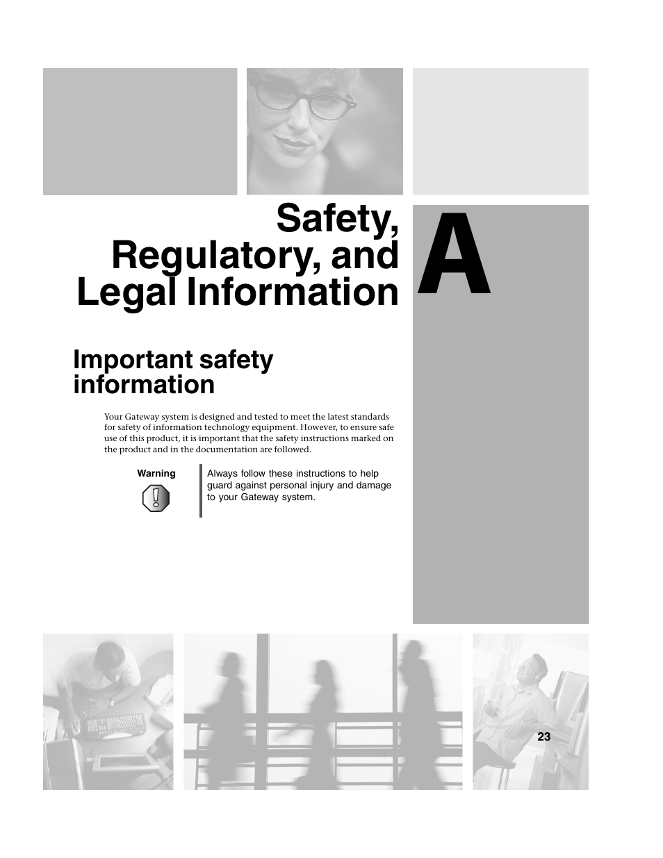 Safety, regulatory, and legal information, Important safety information, Warning | Gateway EV730 User Manual | Page 25 / 30