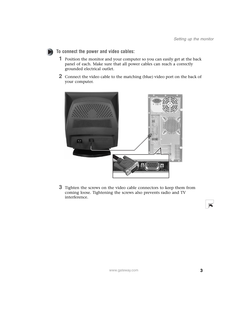 To connect the power and video cables | Gateway EV730 User Manual | Page 5 / 30