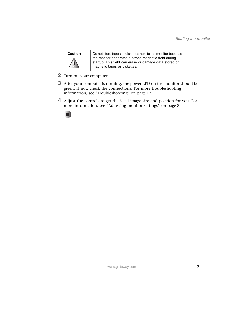 Caution, 2 turn on your computer | Gateway EV730 User Manual | Page 9 / 30
