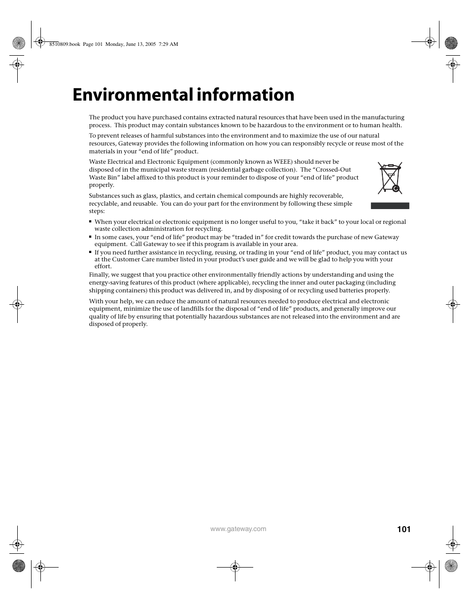 Environmental information | Gateway E-6500 User Manual | Page 106 / 116