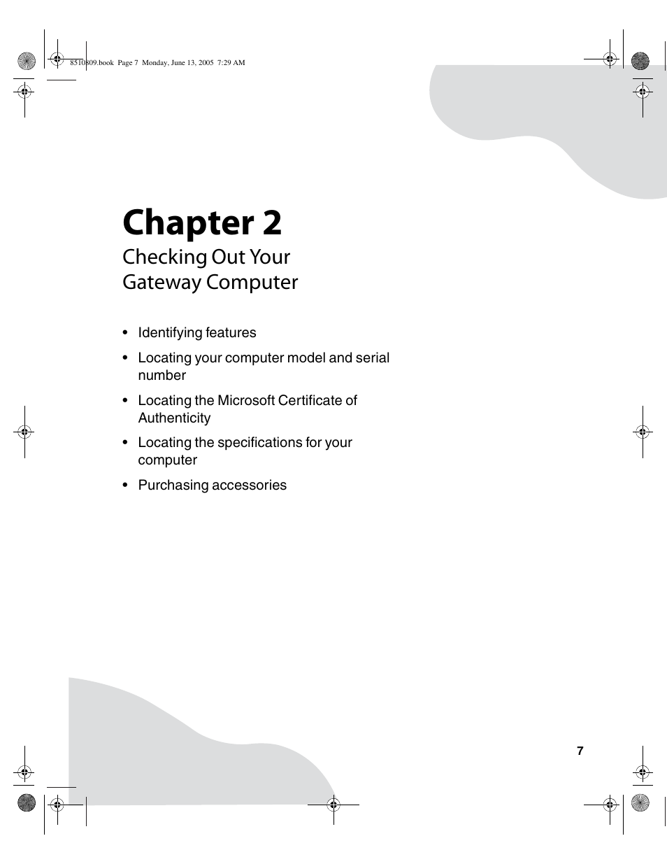Checking out your gatewaycomputer, Checking out your gateway computer, Chapter 2 | Gateway E-6500 User Manual | Page 12 / 116