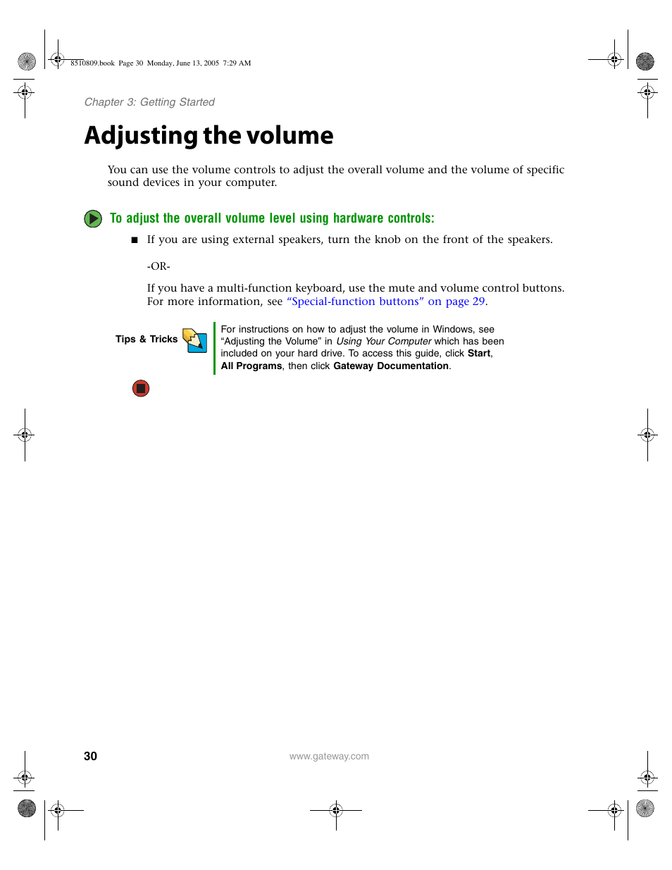 Adjusting the volume | Gateway E-6500 User Manual | Page 35 / 116