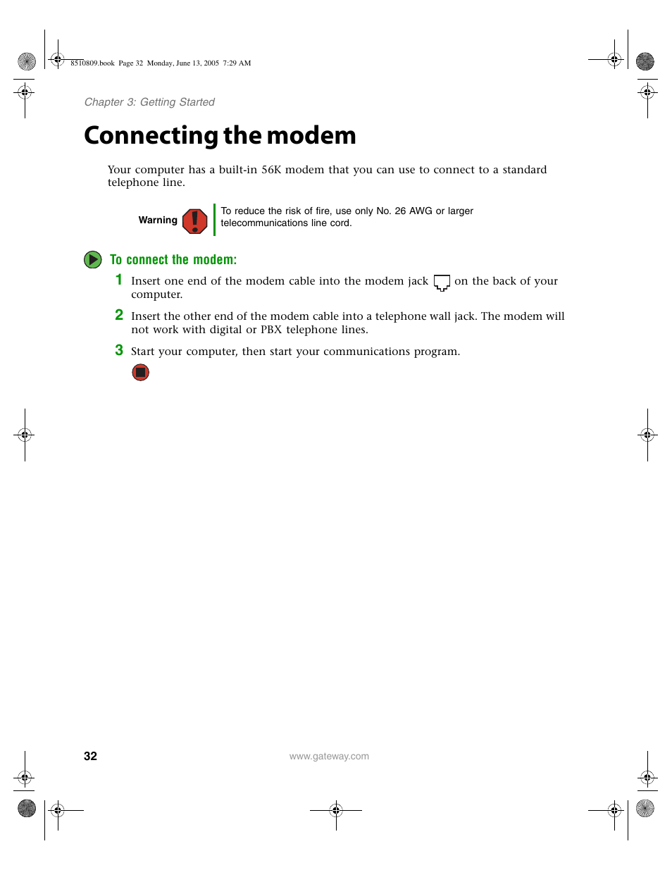 Connecting the modem | Gateway E-6500 User Manual | Page 37 / 116