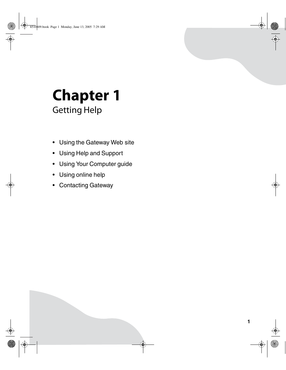 Getting help, Chapter 1 | Gateway E-6500 User Manual | Page 6 / 116