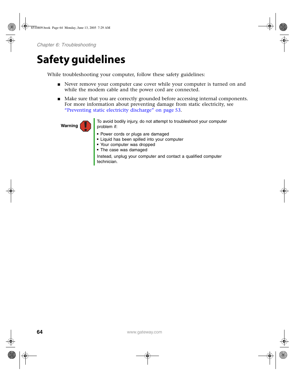 Safety guidelines | Gateway E-6500 User Manual | Page 69 / 116