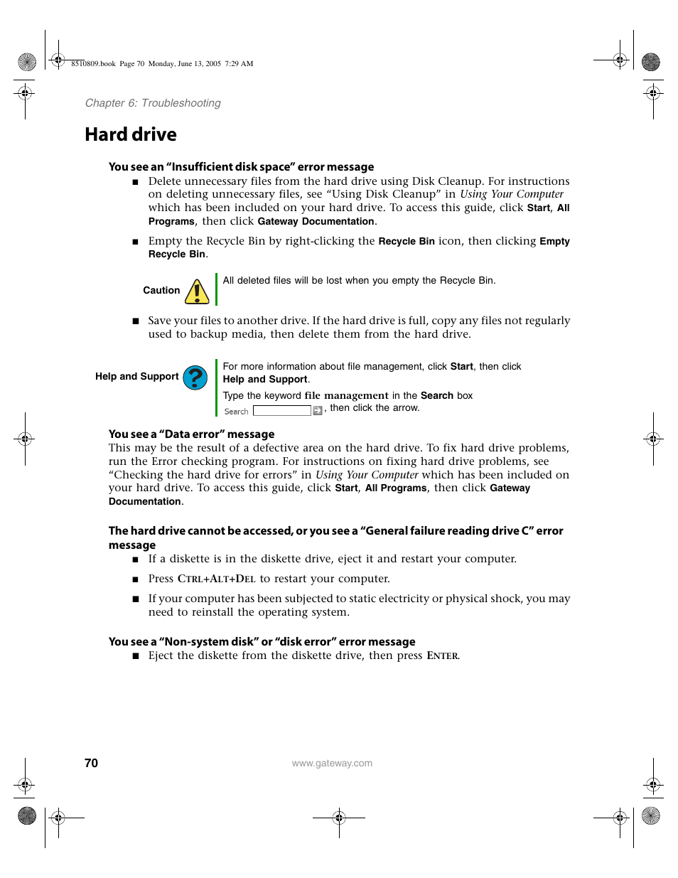 Hard drive | Gateway E-6500 User Manual | Page 75 / 116