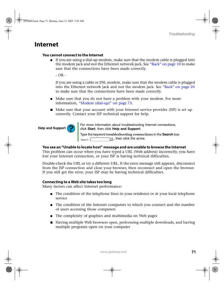 Internet | Gateway E-6500 User Manual | Page 76 / 116