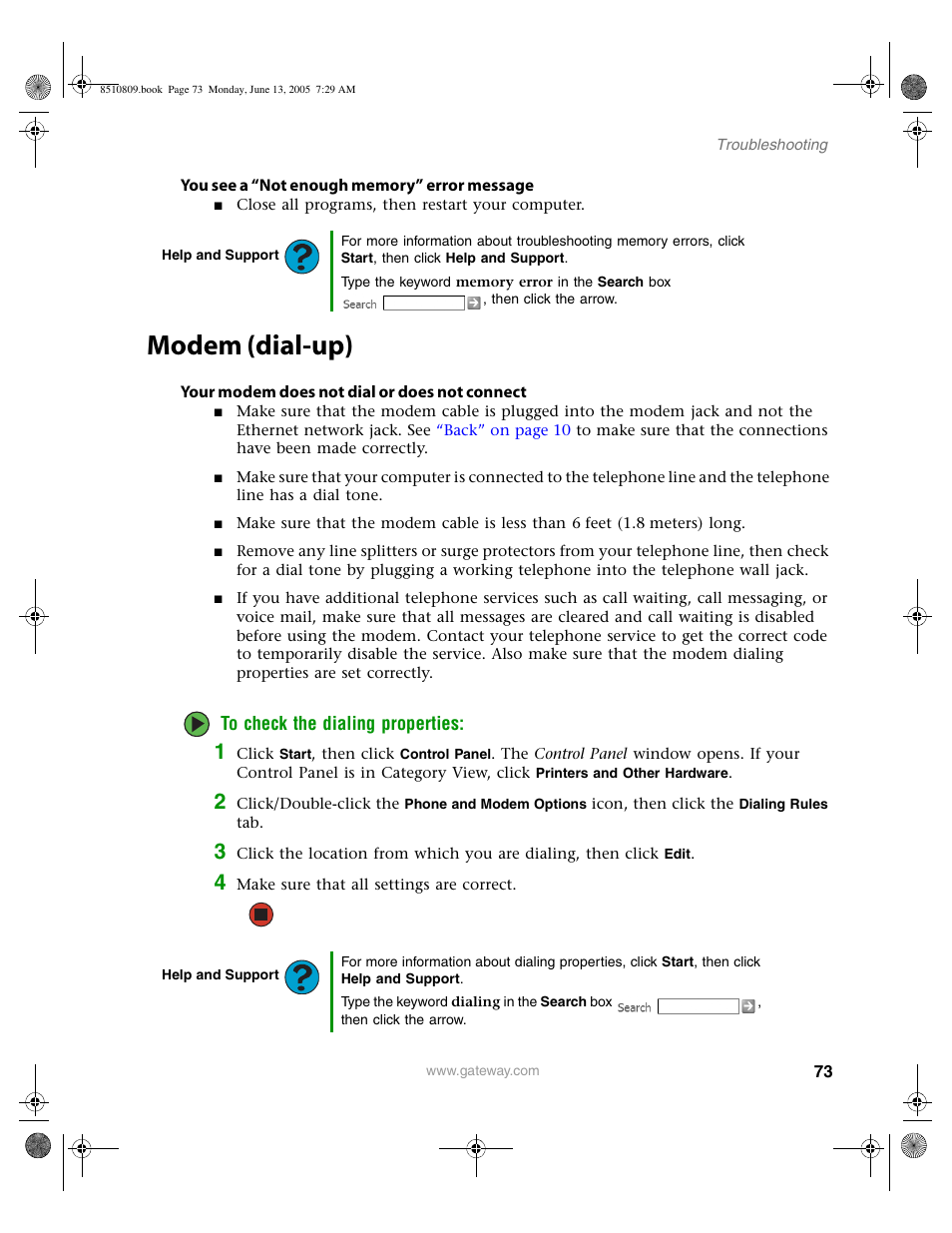 Modem (dial-up) | Gateway E-6500 User Manual | Page 78 / 116