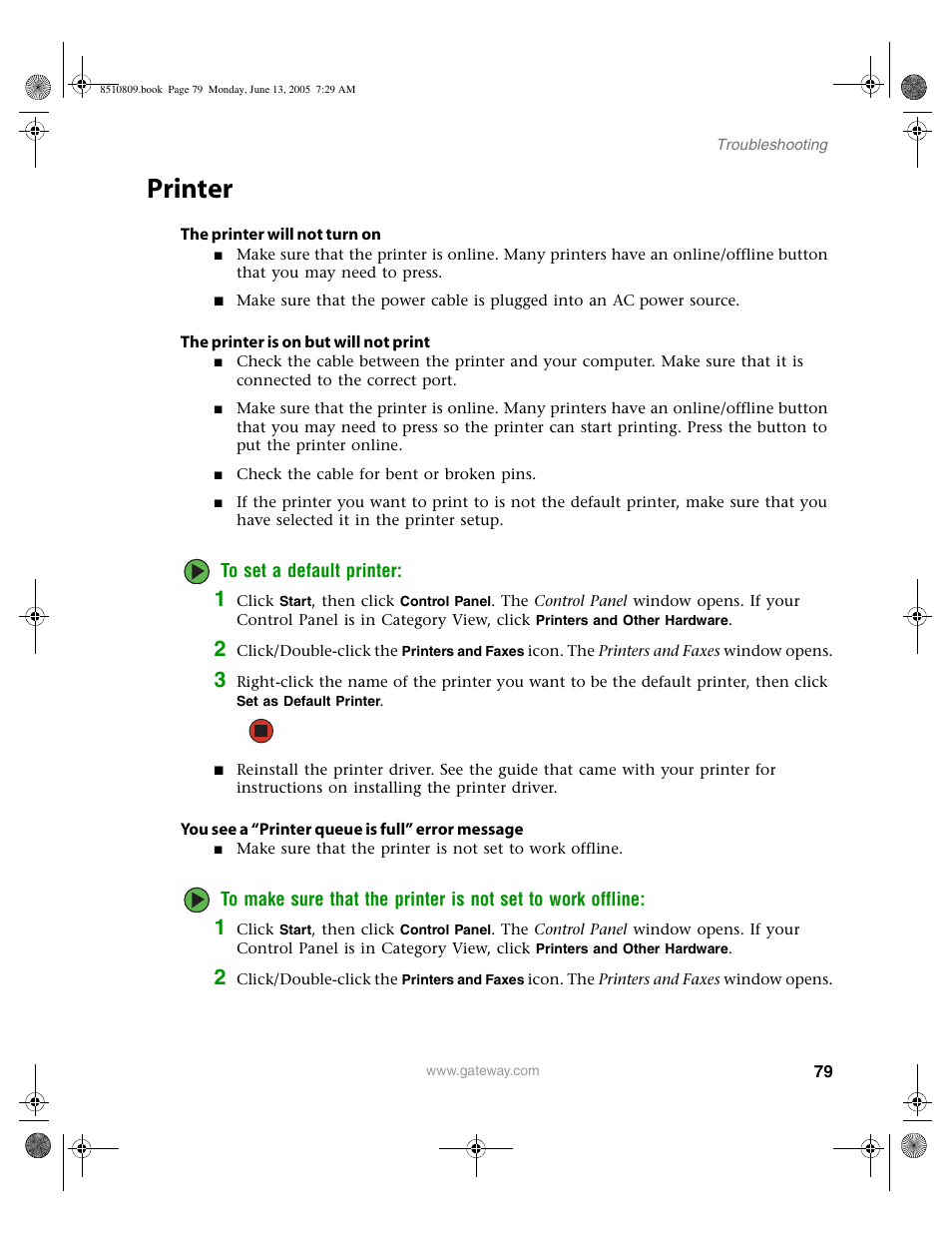 Printer | Gateway E-6500 User Manual | Page 84 / 116