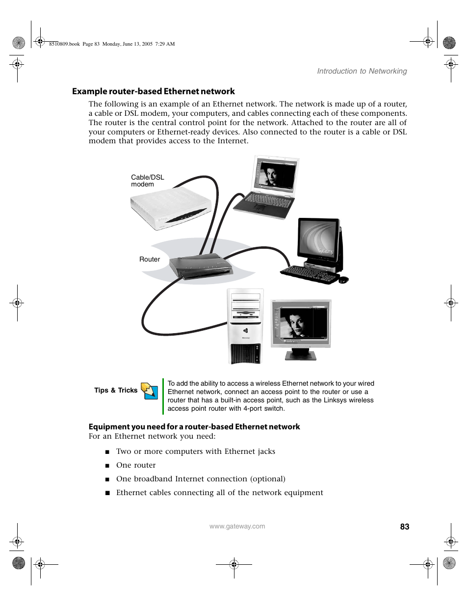 Example router-based ethernet network | Gateway E-6500 User Manual | Page 88 / 116